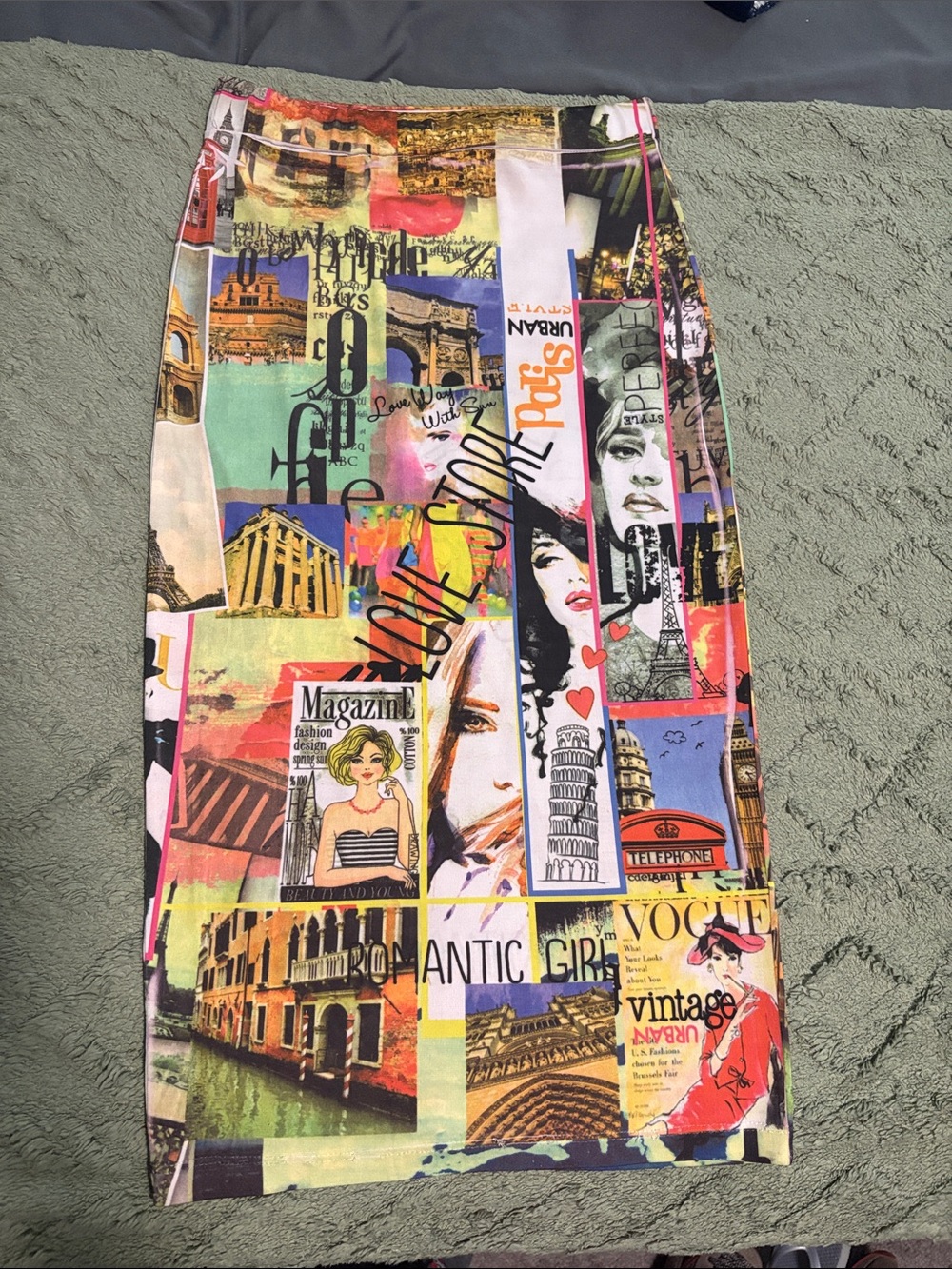 Colorful Collage Print Pencil Skirt - Multicolor